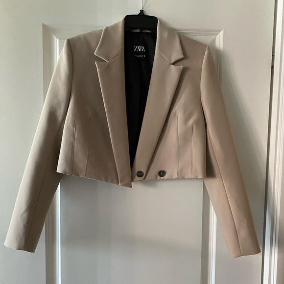 Zara Taupe Cropped Blazer Size S - Picture 4 of 8